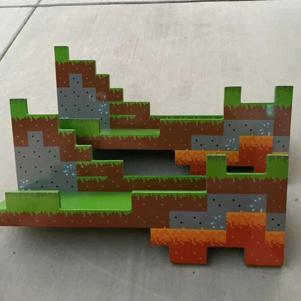 Minecraft Mojang Wooden Wall Shelf Set Pixel Block Terrain Display S20 25”